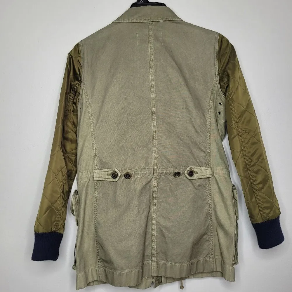 J. Crew B2589 Quilted Sleeve Drawstring Waist Utility Field Jacket Military S